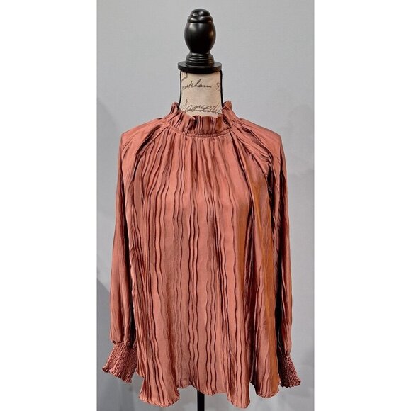 EUC Glam Apparel Mauve Long-sleeve Light & Flowy Crepe Blouse/Sz. L - Picture 1 of 6